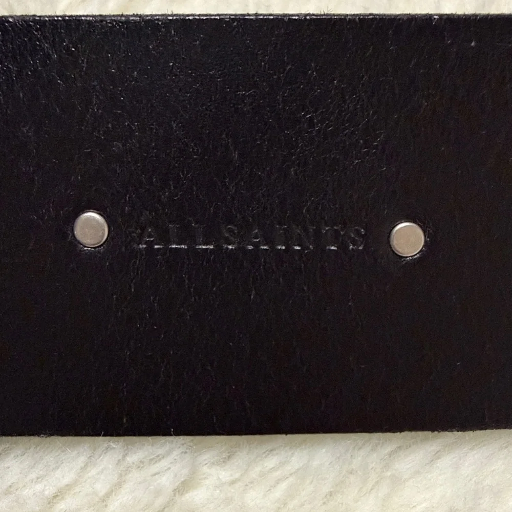 AllSaints Women’s Geometric Silver Studded Black Leather Belt - Sz Large, NWT